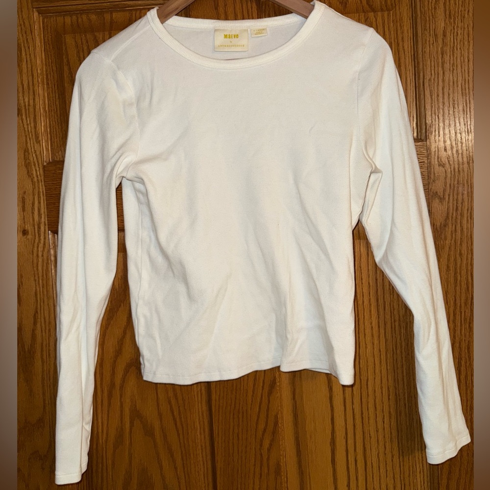 Anthropologie Maeve Cream Ribbed Top
